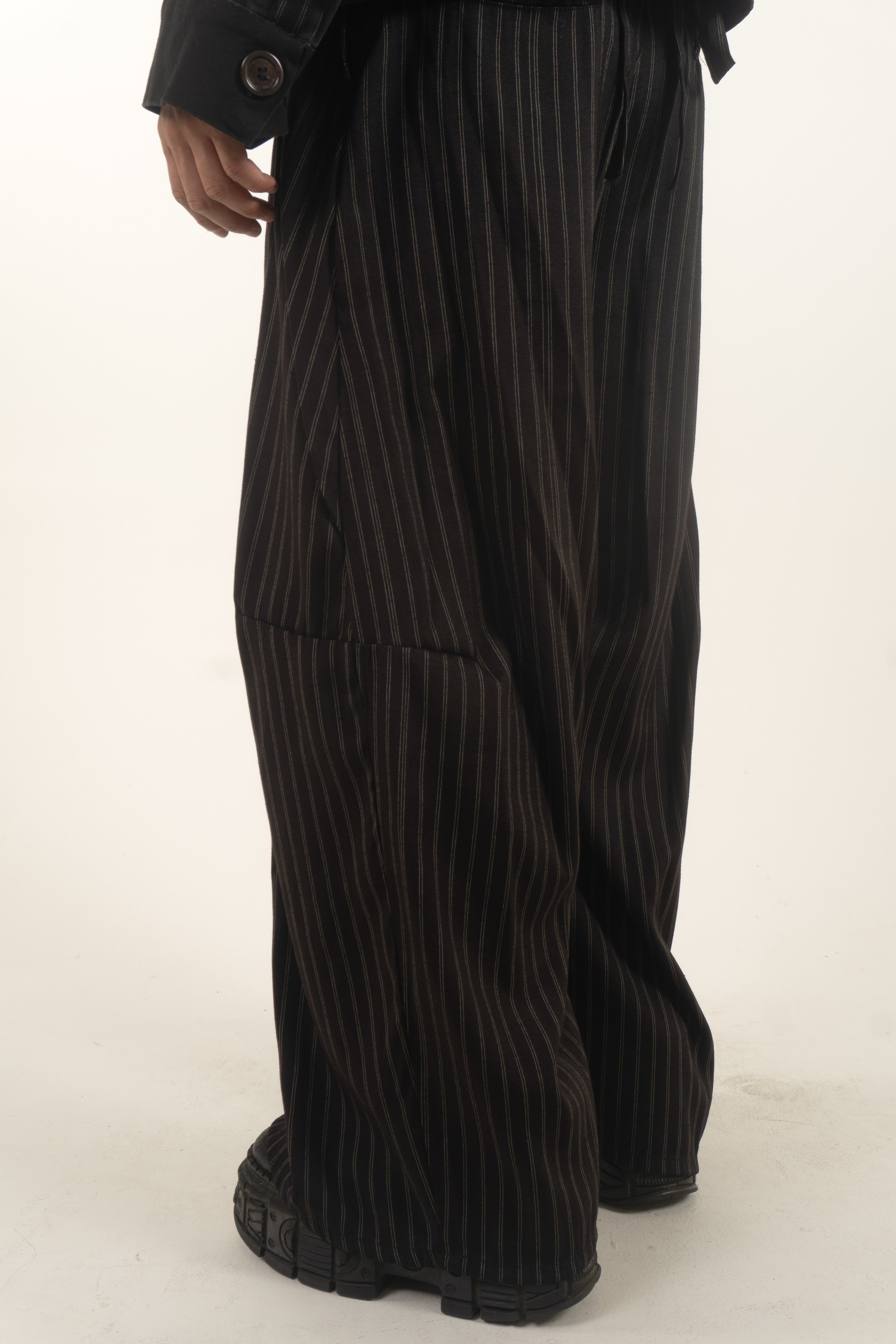 LOOK 1 PLEATED PINSTRIPE TROUSERS