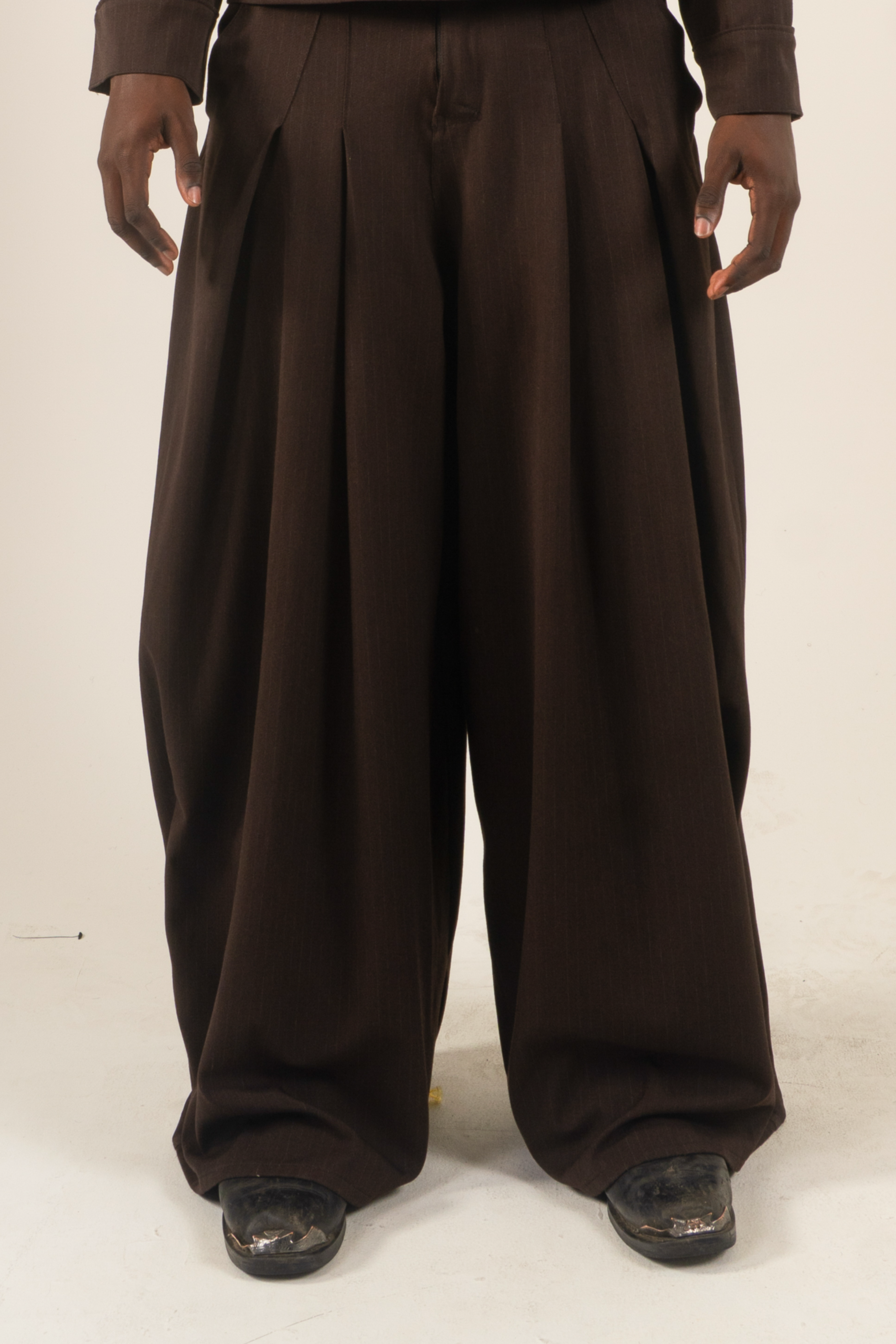 LOOK 3 PLEATED PINSTRIPE TROUSERS