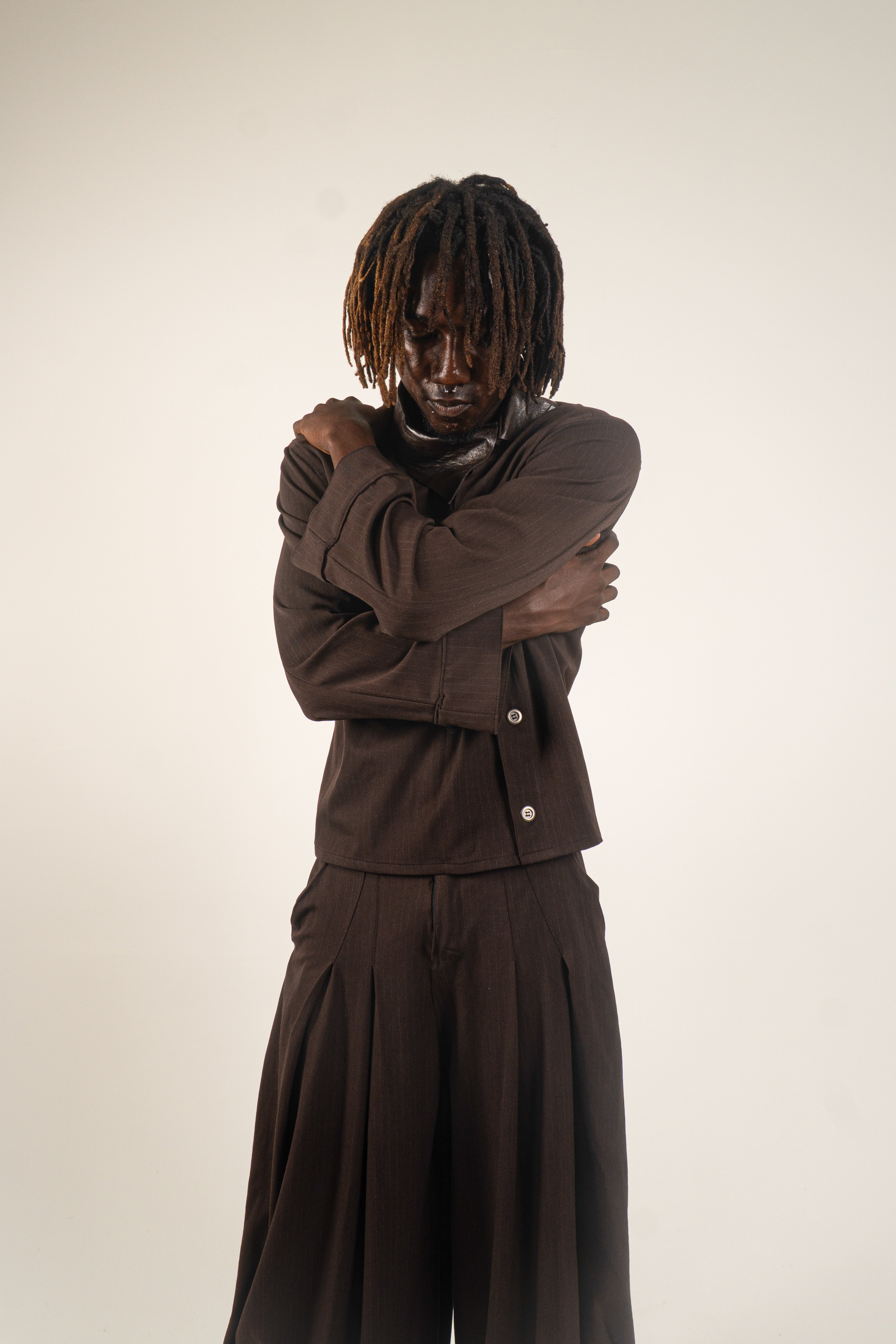 LOOK 3 PLEATED PINSTRIPE TROUSERS