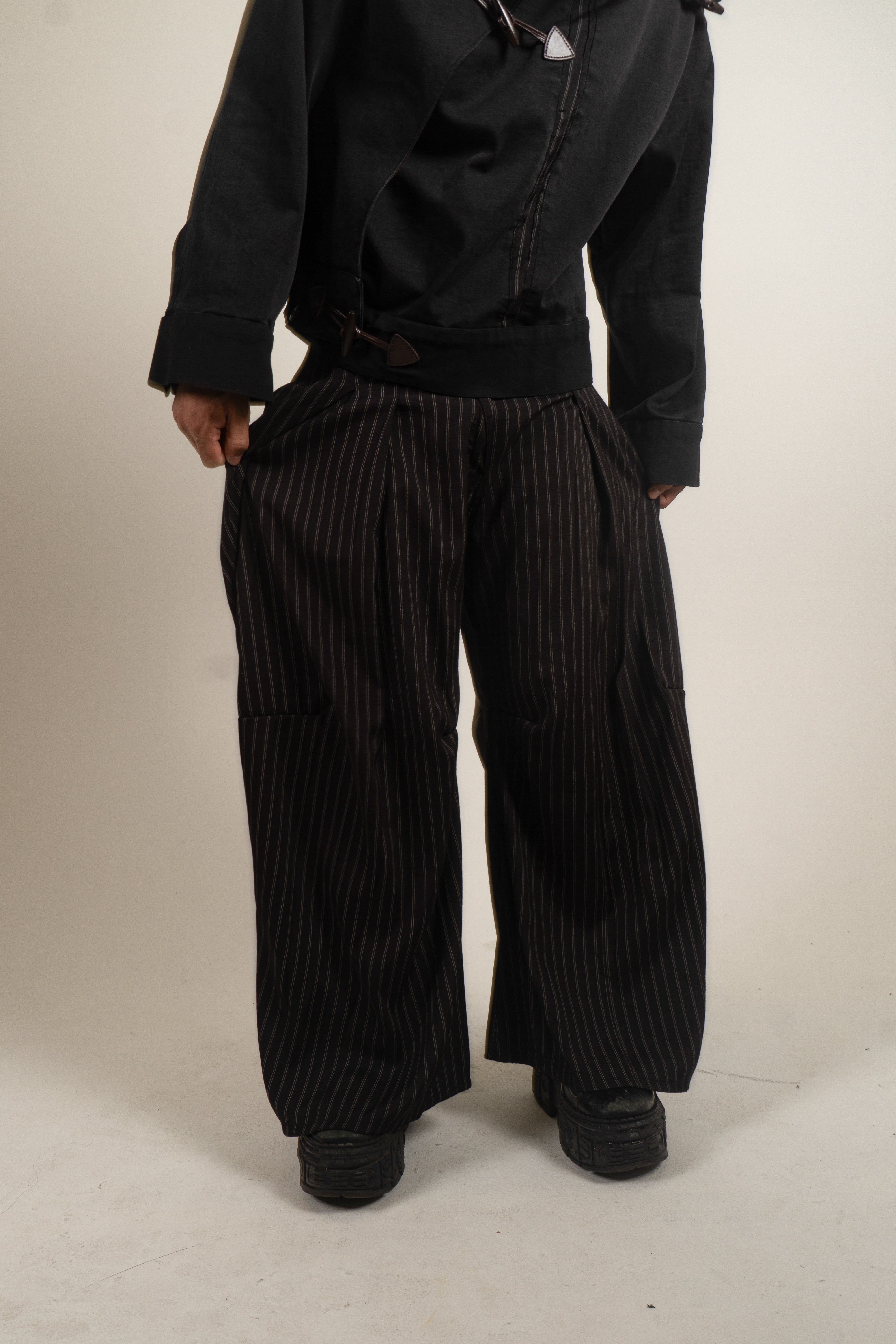 LOOK 1 PLEATED PINSTRIPE TROUSERS